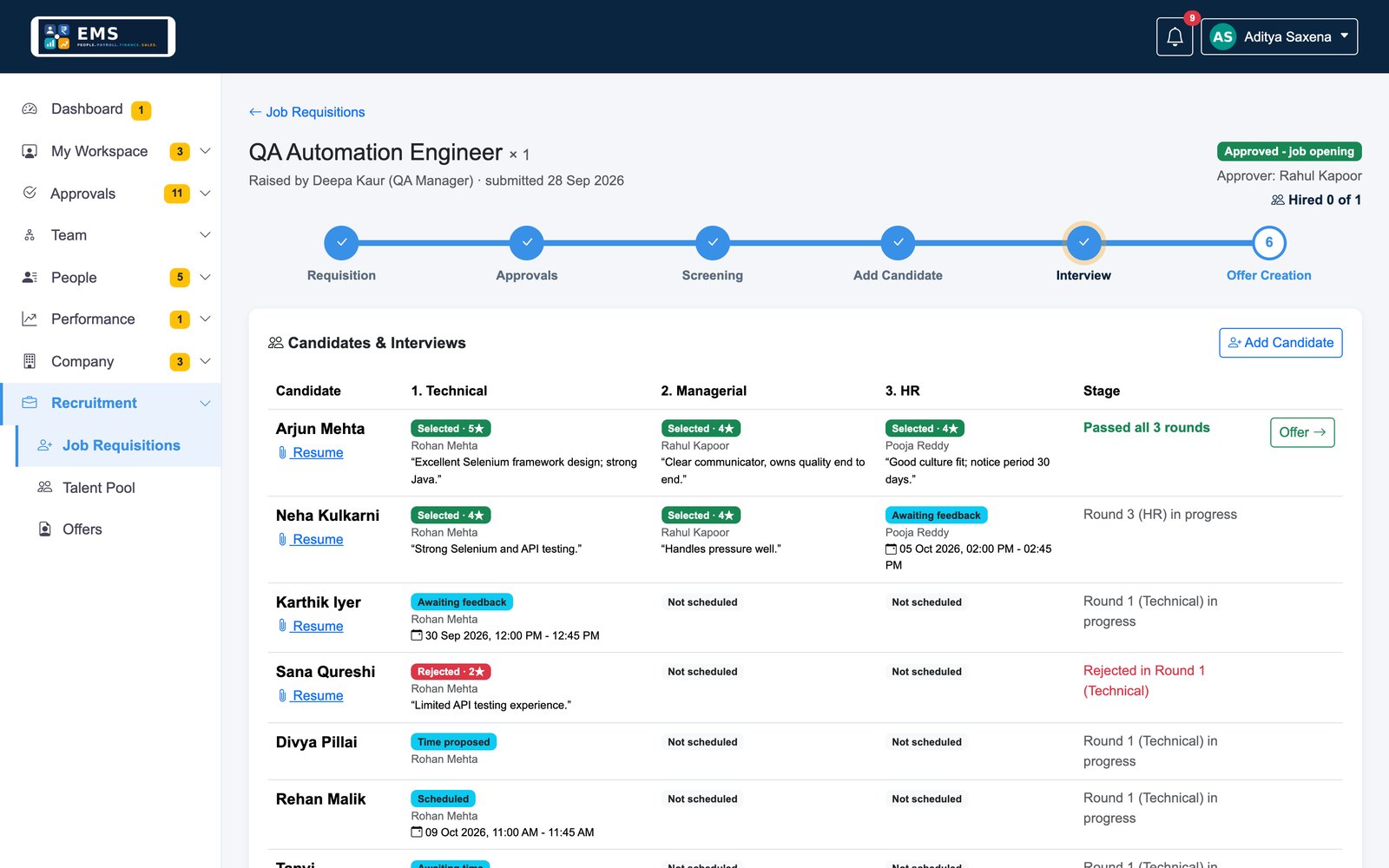 Every step of a hire in one flow